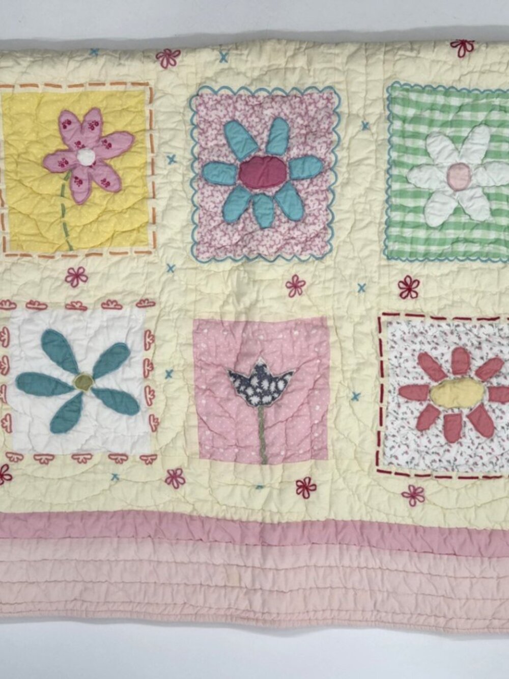 Pottery Barn Kids Pink Crib Bedding 5 Piece Set Patchwork Flowers Quilted Y2K - Picture 15 of 16